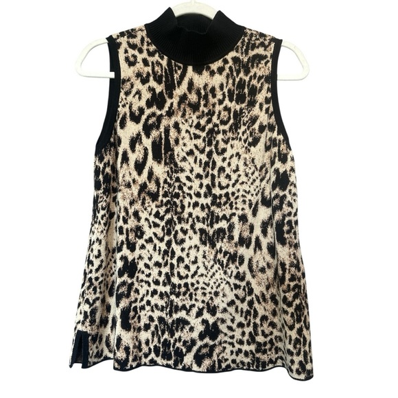 Chico's Knit Mock Neck Animal Print Sleeveless Sweater Office Cozy Layer Sz L - Picture 1 of 9